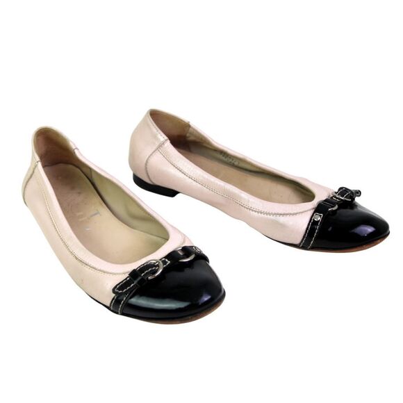 AGL ATTILIO GIUSTI LEOMBRUNI LIGHT PINK BLACK REAL LEATHER FLAT BALLET SHOES 39 - Picture 1 of 10